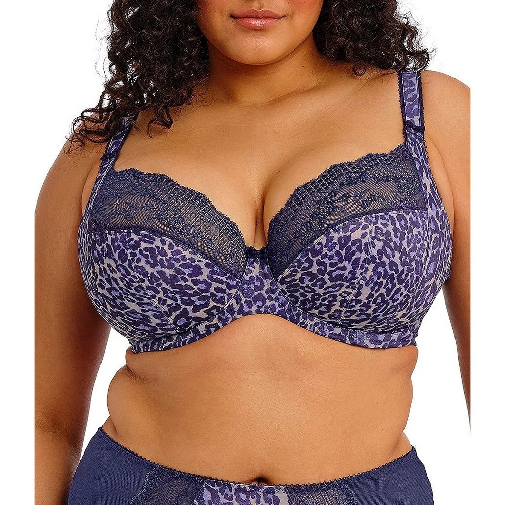 Elomi Womens Lucie Midnight Lace Bra Size 34L Purple Leopard Plunge EL4490MIH